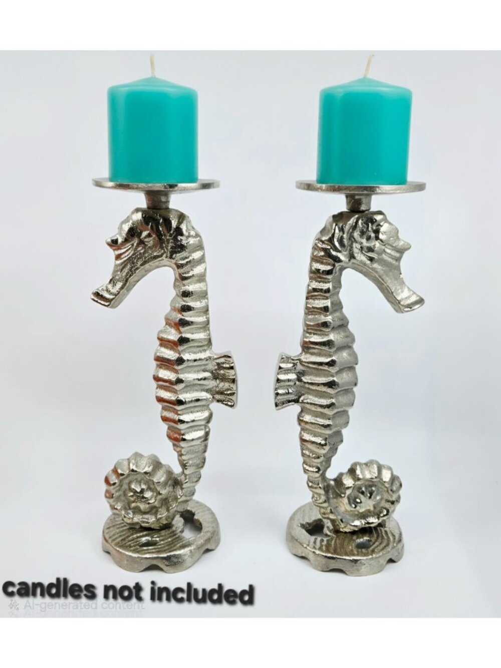 Vintage Metal Silver Seahorse Candle Holders Coastal Decor Nautical-Themed Table